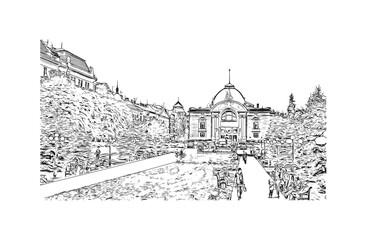 Latest building view with landmark of Chernivtsi  Ukraine. Hand drawn sketch illustration in vector.