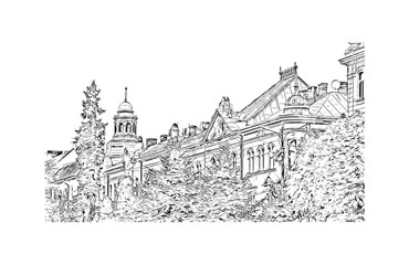 Fototapeta premium Latest building view with landmark of Chernivtsi Ukraine. Hand drawn sketch illustration in vector.