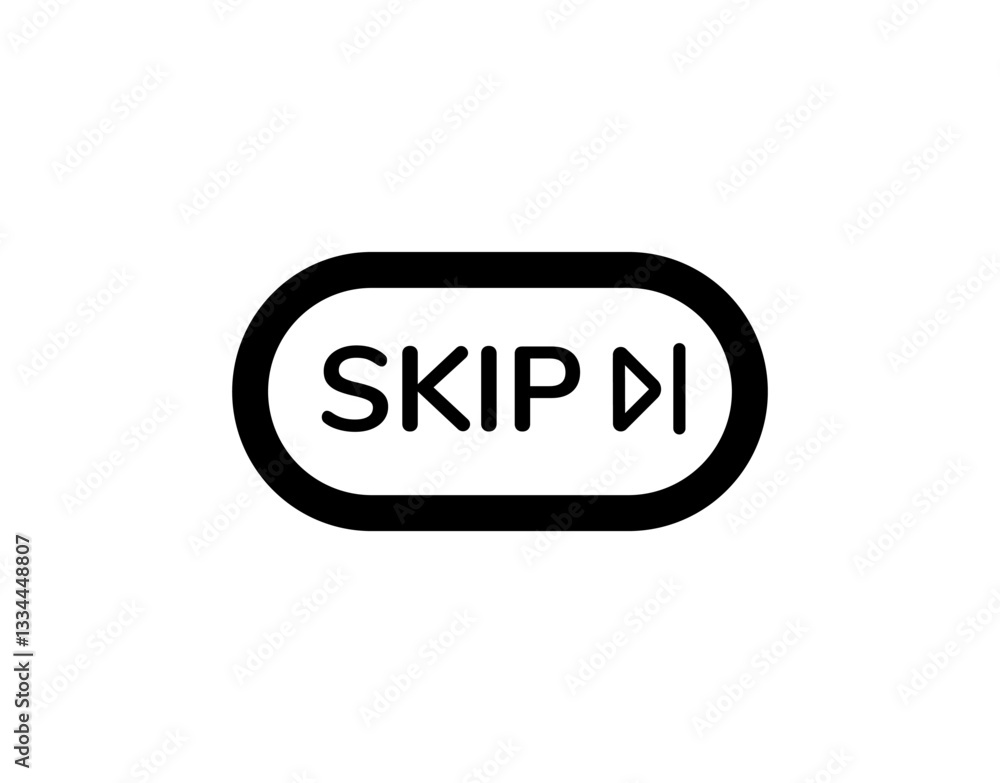 Poster skip button icon for digital interfaces. designed with forward arrow in a sleek oval form.