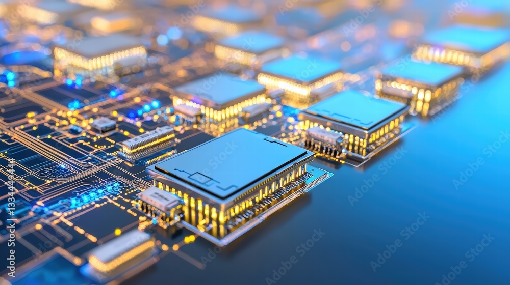 Poster close-up view of a computer circuit board displaying intricate connections and advanced technology f