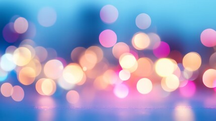 Obraz premium Bright colorful bokeh lights, vibrant blur effect creating a festive atmosphere, ideal for seasonal greetings or event promotions.