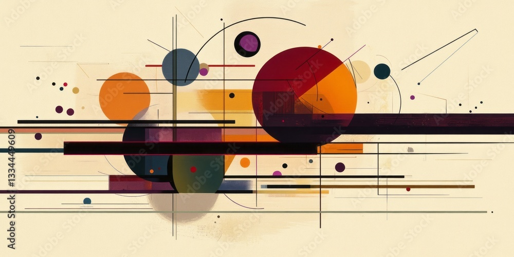 Poster abstract geometric composition of circles lines and rectangles
