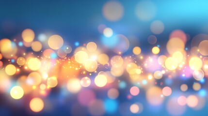 Obraz premium Colorful bokeh lights, vibrant circles of blue and gold creating a festive ambiance, perfect for event promotions or holiday themes.