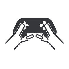 Iisolated illustration outline of a hand holding a cellphone with a gamepad, symbolizing online mobile gaming.