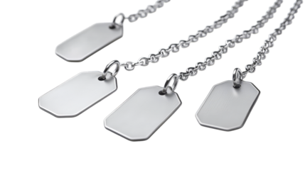 Silver blank dog tags on chains for custom engraving and personalization