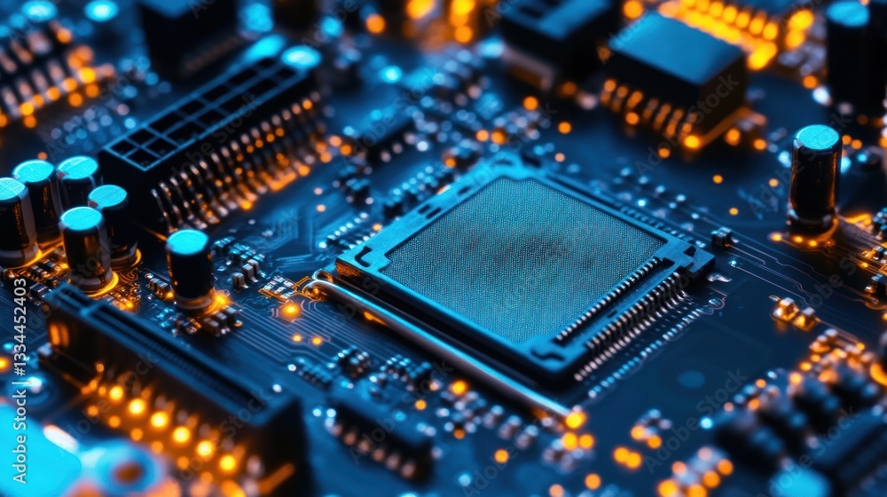 Poster close-up circuit board with processor, electronic components