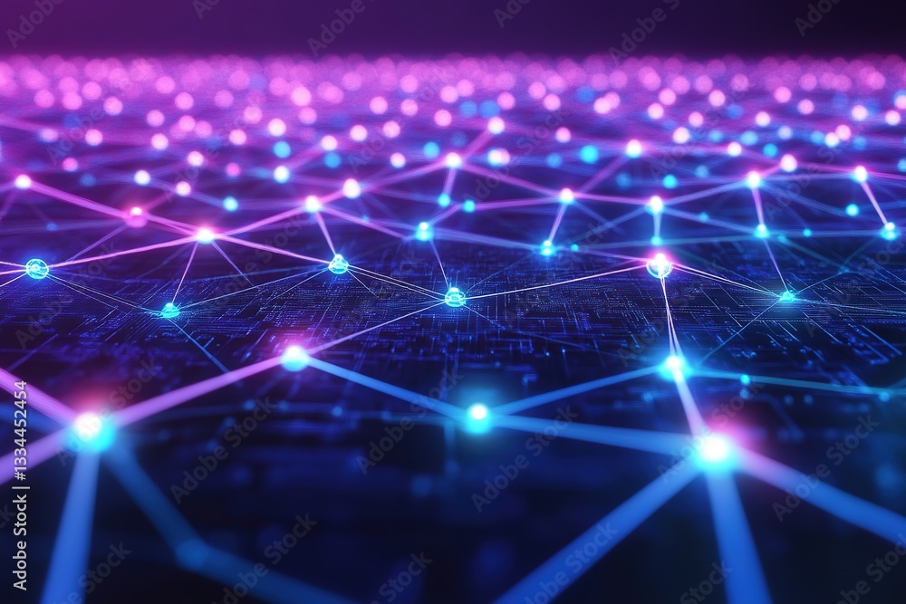 Poster abstract network of illuminated connections in a digital information technology grid