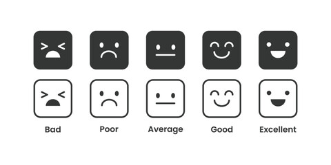 Emoticons set. Emoji faces collection. Emojis flat style. Happy and sad emoji. Line smiley face - stock vector.