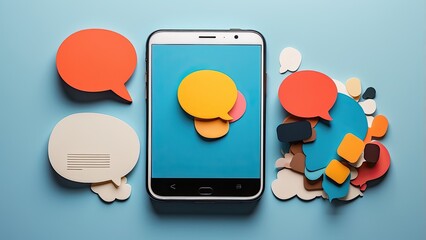 "Crafting Connectivity: Papercraft Phone with Communication Cloud Icons"