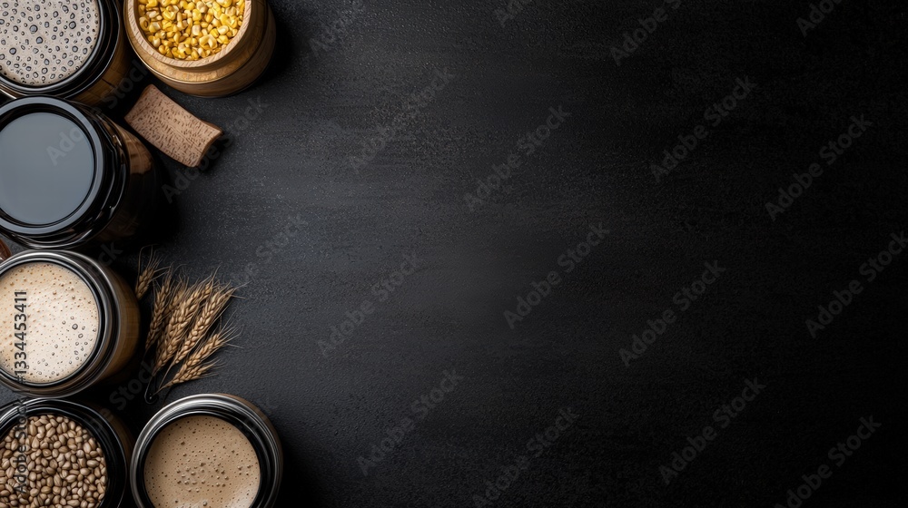 Poster a diverse array of various types of proteins displayed on a wooden surface for nutritional choices