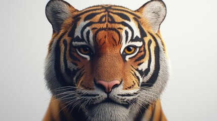Fototapeta premium Close-up of a tiger's head, against a plain white background. Possible use wildlife photography