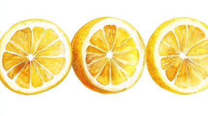 Hand Drawn Watercolor Illustration of Lemons and Tropical Citrus Fruits with Clean Lines and Seamless Border for Menu and Banner