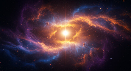 Fototapeta premium Stunning cosmic nebula with vibrant colors and bright star at the center in deep space