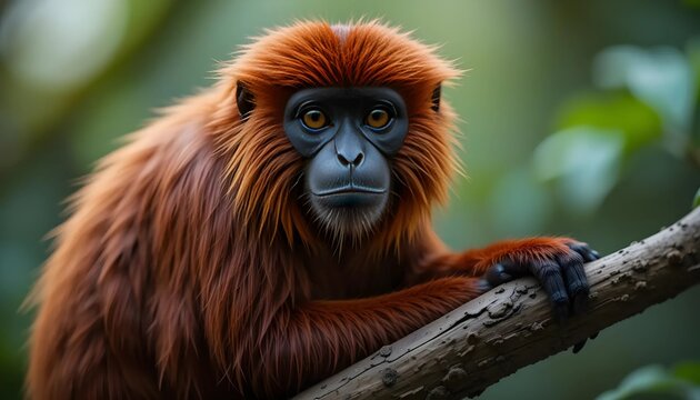 Red Uakari Monkey in Lush Green Forest