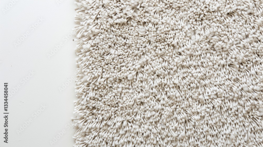 Poster close up of a soft beige shag rug texture showcasing its plush fibers and neutral color palette, cre