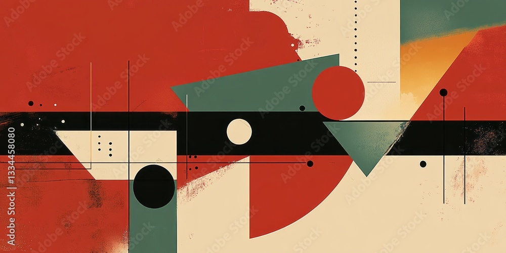 Poster abstract geometric composition with circles triangles and rectangular shapes