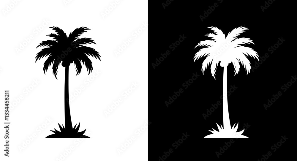 Poster tropical palm silhouette set: the artistic interplay of light and shadow with this palm tree silhoue