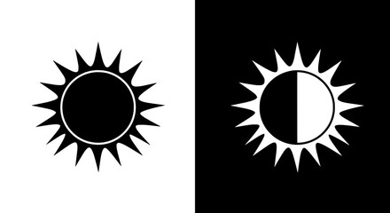 Dual Sun Symbol: A stark contrast, one sun radiates fully while its counterpart is halved, symbolizing day and night, light and dark, or the balance of nature.