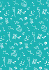かわいい手書き医療の青緑背景パターン