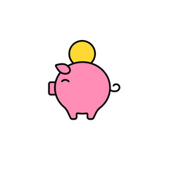 A simple pink piggy bank with a single gold coin on top symbolizes savings and financial planning.