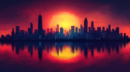 Sunset Horizon Vibrant City Reflection high resolution hd wallpaper