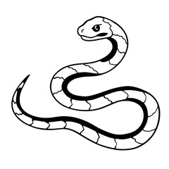 Fototapeta premium a snake illustration in black and white, ready for coloring. The snake is in a curved position and displays a striking pattern