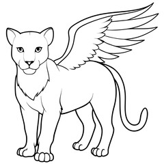 Obraz premium a unique winged feline with an intense gaze, standing majestically. The image is a clean and bold line drawing with stark contrast. vector illustration