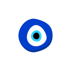 An abstract symbol resembling an eye with blue, white, and black concentric circles in its design.