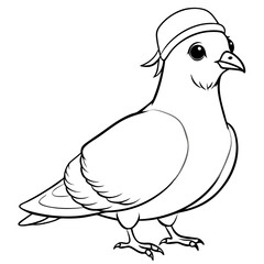 a pigeon wearing a hat looking adorable, with lines of the drawing vector illustration
