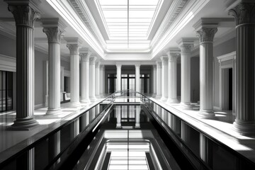 Fototapeta premium Grand Hallway with Classical Columns and Reflective Pool