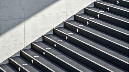Obraz premium Modern Minimalist Staircase with Directional Arrows and Shadow Play on Steps