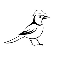 Obraz premium a cute bird wearing a hat. this image captures a playful design with its simple yet charming aesthetic. vector illustration