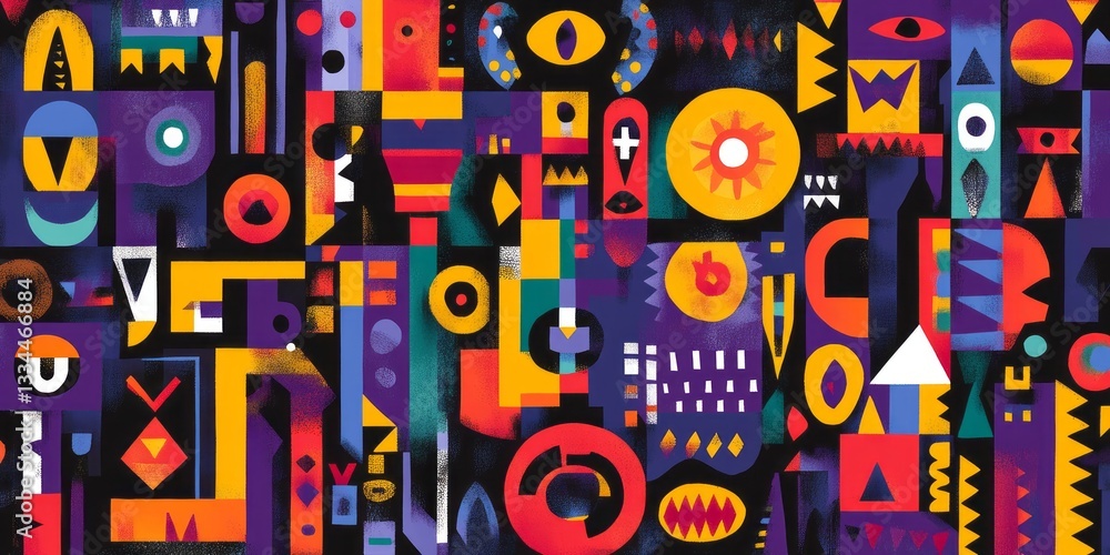 Poster vibrant geometric shapes create a visually engaging abstract composition