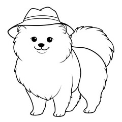 Fototapeta premium a cartoon pomeranian dog wearing a stylish hat and smiling vector illustration