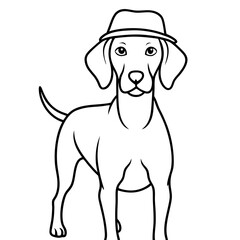 Fototapeta premium a dog wearing a hat, standing elegantly. It is a black and white illustration