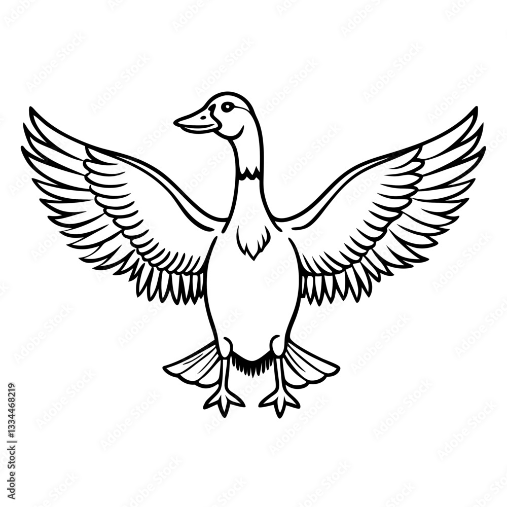 Poster a goose with its wings spread wide, drawn in a simple, elegant line art style. the image captures th