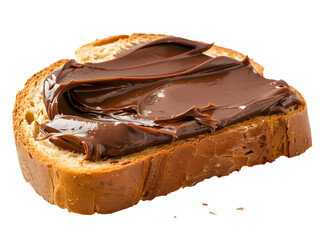A single piece of bread is thickly spread with smooth, rich chocolate. It looks delicious.
