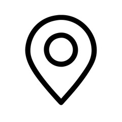 Black location pin silhouette on white background for navigation and mapping concept
