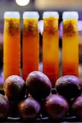 Plum juice with a rich taste and aroma, perfectly paired with juicy plums. Concept a refreshing drink packed with natural vitamins and freshness.