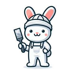Fototapeta premium House painter bunny with spatula in white overalls. Vector illustration perfect for home renovation, interior design, and professional painting service concepts.