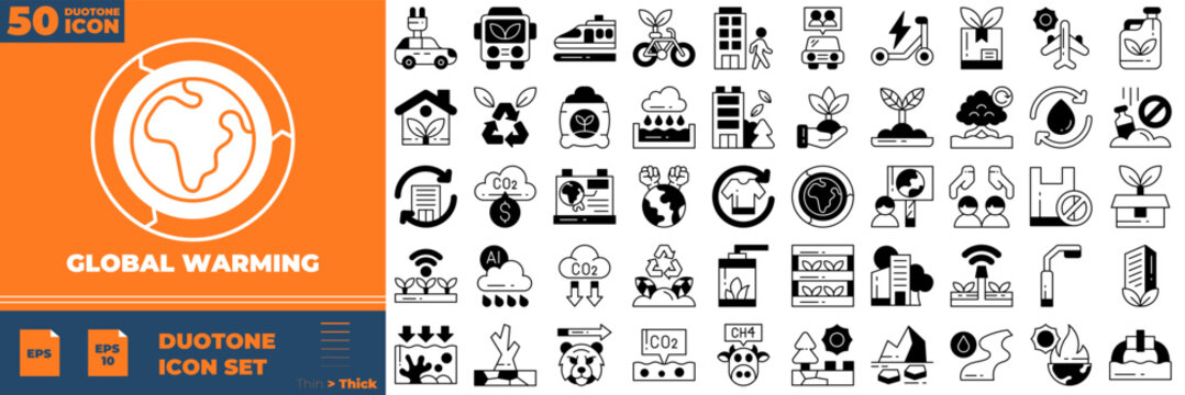 Global Warming Duotone Editable Icons set
