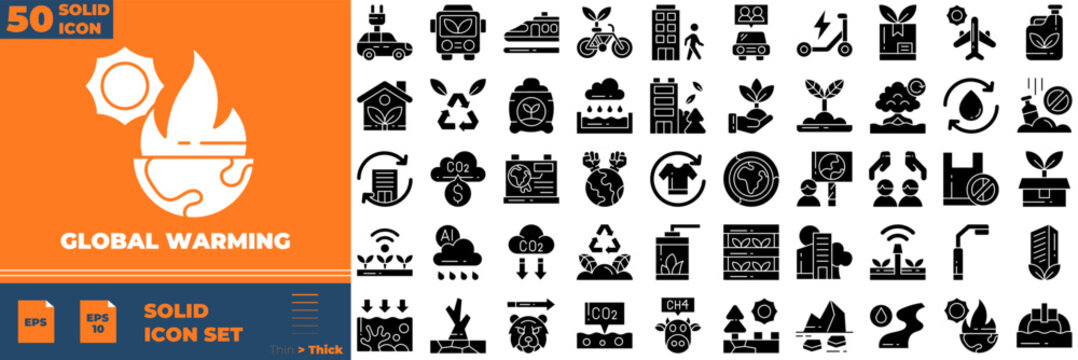 Global Warming Solid Editable Icons set