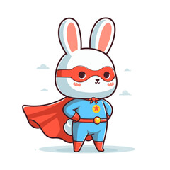 Superhero bunny in blue costume with red cape and mask. Vector illustration for comic book themes and heroic character designs.