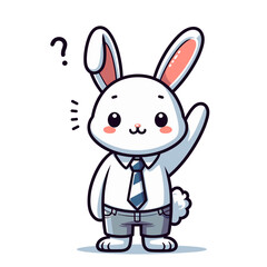 Obraz premium Confused office bunny in white shirt and tie on transparent background. Vector illustration perfect for workplace dilemmas, business questions, or professional uncertainty concepts.