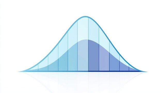 A smooth, blue normal distribution curve bell curve graphic representing statistical data distribution.