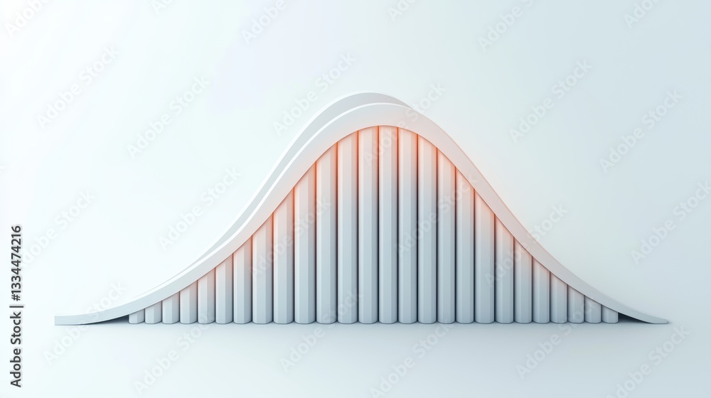 Poster a minimalist normal distribution curve made up of vertical bars, set against a white background.
