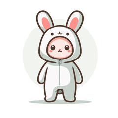 Character in a bunny onesie with a cute expression on a transparent background