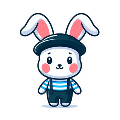 French sailor bunny in striped shirt and beret on transparent background. Vector illustration ideal for nautical themes, European culture, or maritime fashion conceptual designs.