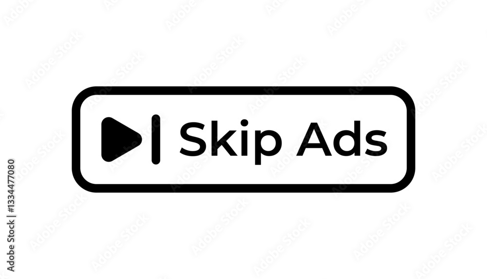 Poster black outline design featuring a play button and skip ads text for seamless media streaming use.