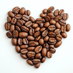 Naklejka premium Heart made of coffee beans, symbolizing love for coffee and its rich aroma.